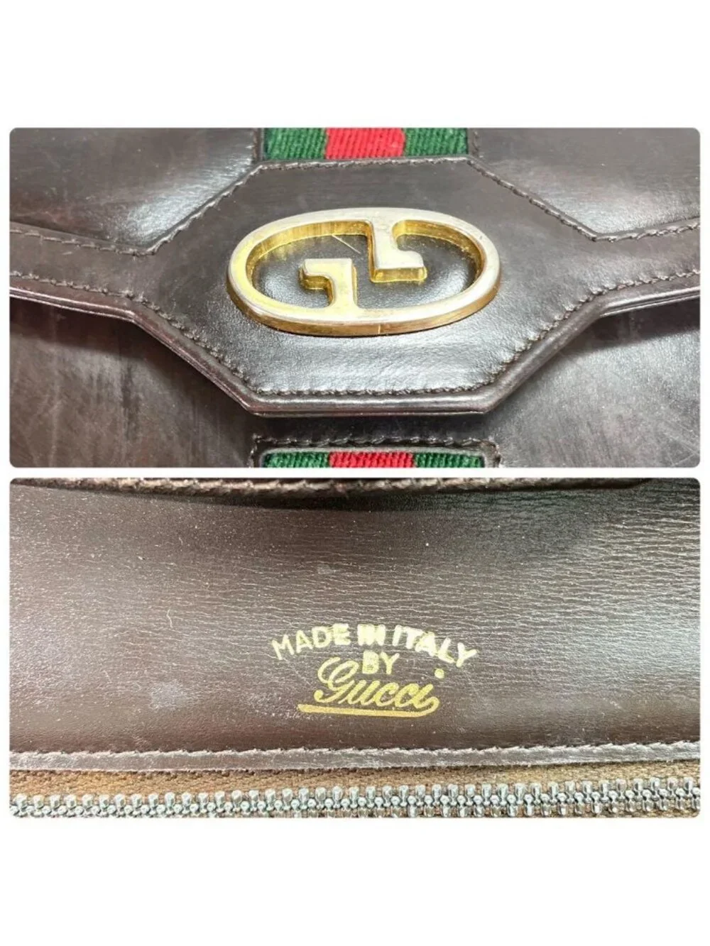 Gucci GG Sherry Line Shoulder Bag Leather Brown